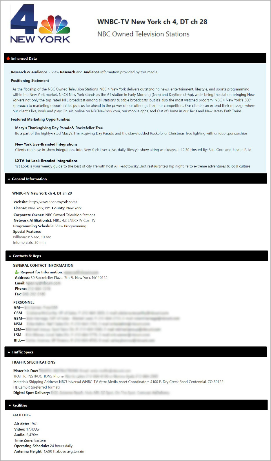 Image of TV & Cable information page with some information burred out