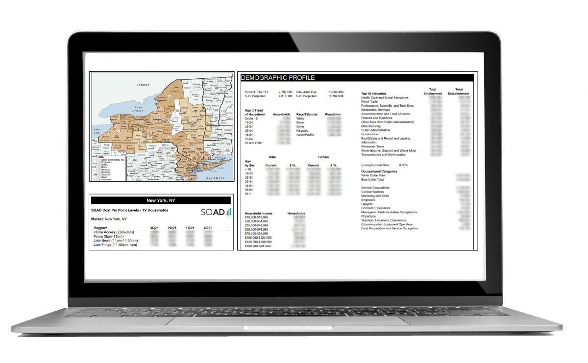 Laptop showing screen that has demographic info for a TV station