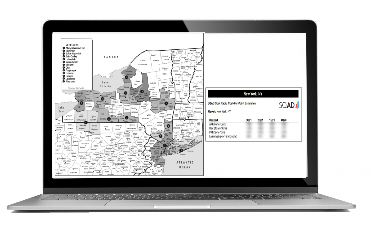 Laptop showing a radio station information page with some of the info faded out